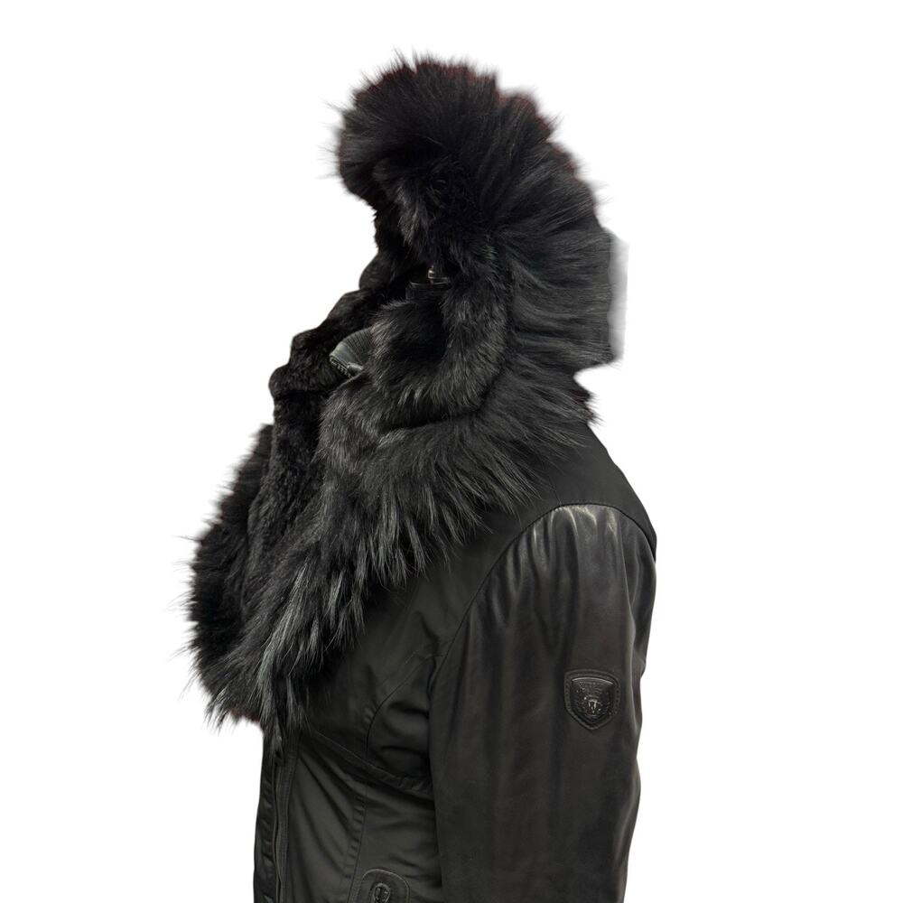 RUDSAK Grace Black Down Puffer Coat M Genuine Leather Sleeves Real Fur Parka - Picture 7 of 15